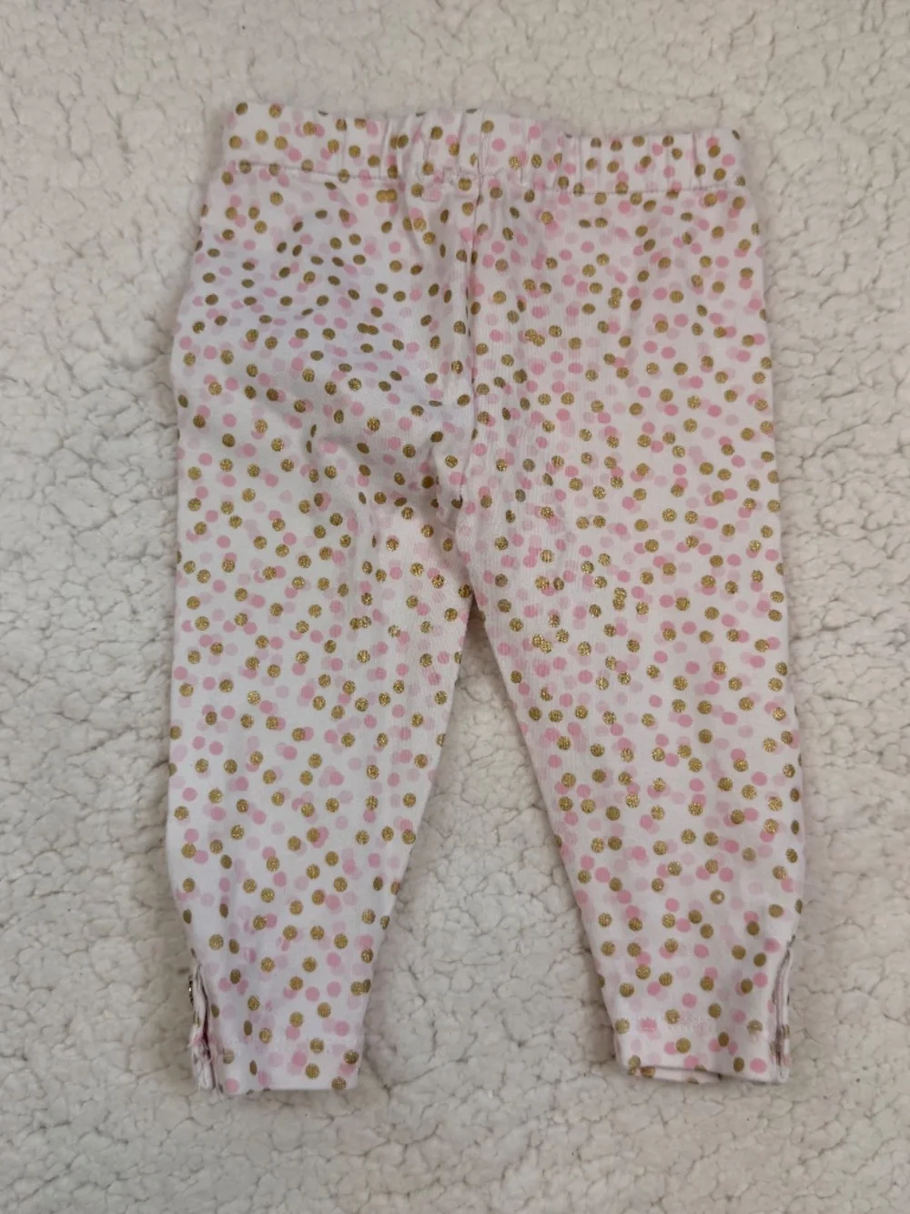 Baby Girl Pink & Gold Metallic Polka Dot Cotton Leggings 6M - Picture 2 of 4